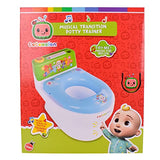 CoComelon Official Musical Transition Potty Trainer – Plays Potty Training Song | Transforms from Potty to Toilet Topper Seat | Easy to Clean with Handles, Splash Guard, Tracking Chart and Storage