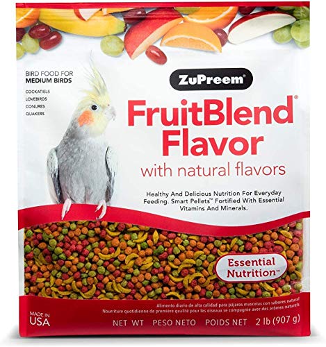 ZuPreem FruitBlend Flavor Pellets Bird Food for Medium Birds, 2 lb - Daily Blend Made in USA for Cockatiels, Quakers, Lovebirds, Small Conures