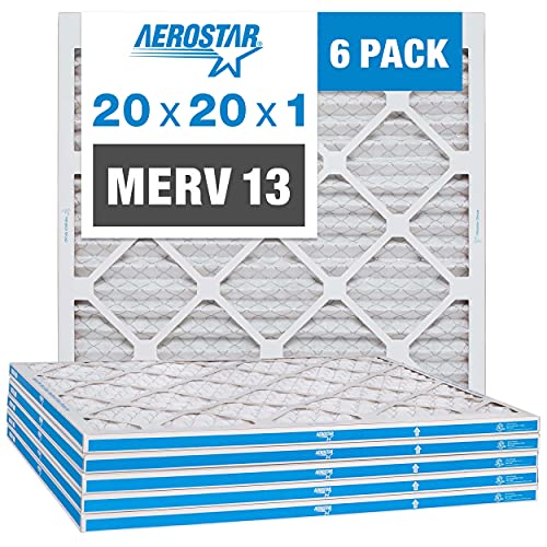 Aerostar 20x20x1 MERV 13 Pleated Air Filter, AC Furnace Air Filter, 6 Pack (Actual Size: 19 3/4" x 19 3/4" x 3/4")