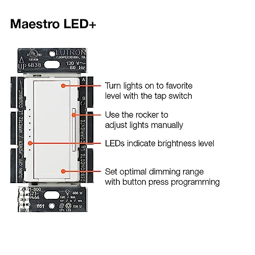 Lutron Maestro LED+ Dimmer Switch for Dimmable LED, Halogen and Incandescent Bulbs, 150W/Single-Pole or Multi-Location, MACL-153M-IV, Ivory