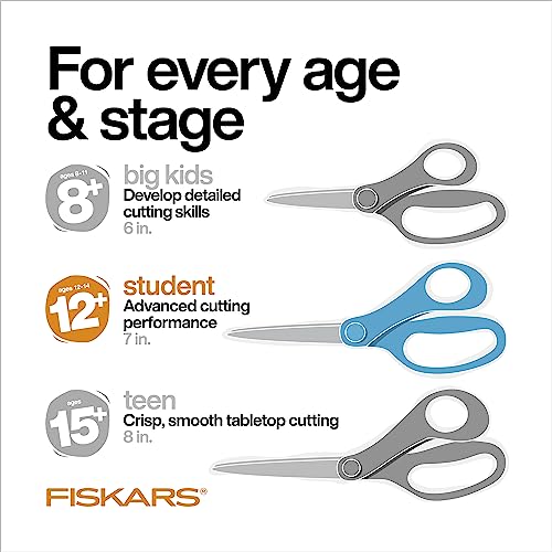 Fiskars 7 SoftGrip Student Scissors for Kids 12-14 - Scissors for School or Crafting - Back to School Supplies - Color May Vary