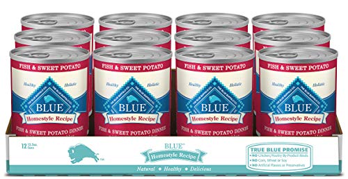 Blue Buffalo Homestyle Recipe Natural Adult Wet Dog Food, Fish & Sweet Potato 12.5-oz can (Pack of 12)