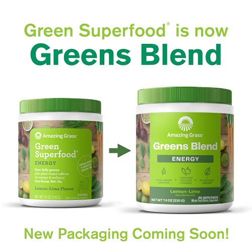 Amazing Grass Green Superfood Energy Smoothie Mix, Super Greens Powder & Plant Based Caffeine with Green Tea and Flax Seed, Nootropics Support, Lemon Lime, 100 Servings