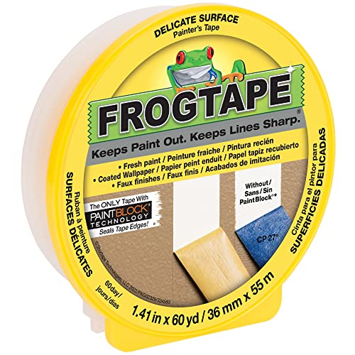 FROGTAPE 280221 Delicate Surface, Multi-Use Painter's Tape with PAINTBLOCK, Low Adhesion, 1.41 inch width, Yellow