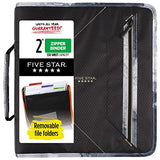 Five Star Zipper Binder, 2 Inch 3-Ring Binder for School, 380 Sheet Capacity, 3 Removable Tabbed File Folders, Black/Gray (29036IT8)