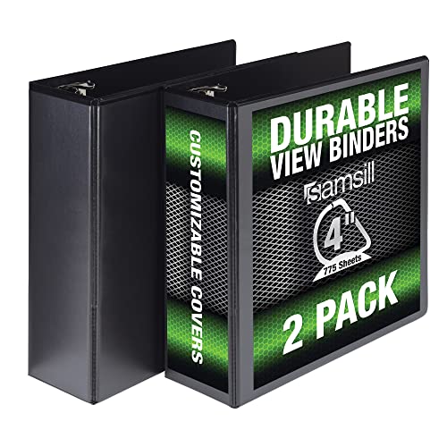Samsill Durable 4 Inch Binder, Made in the USA, Locking D Ring Customizable Clear View Binder, White, 2 Pack, Each Holds 775 Pages