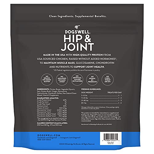 Dogswell Jerky Hip and Joint Dog Treats Grain Free Made in USA Only, Glucosamine and Chondroitin, 24 oz Chicken, 1.5 Pound (Pack of 1)