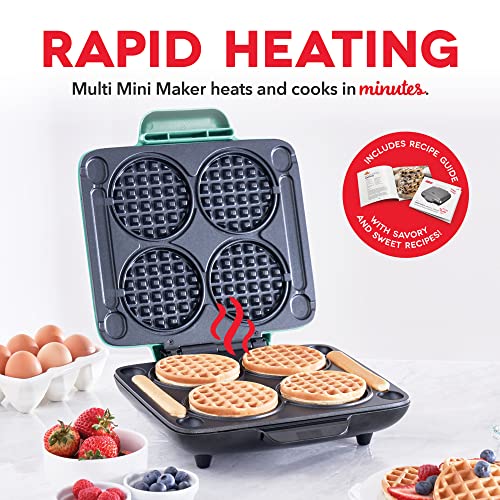 DASH Multi Mini Waffle Maker: Four Mini Waffles, Perfect for Families and Individuals, 4 Inch Dual Non-stick Surfaces with Quick Release & Easy Clean - Aqua