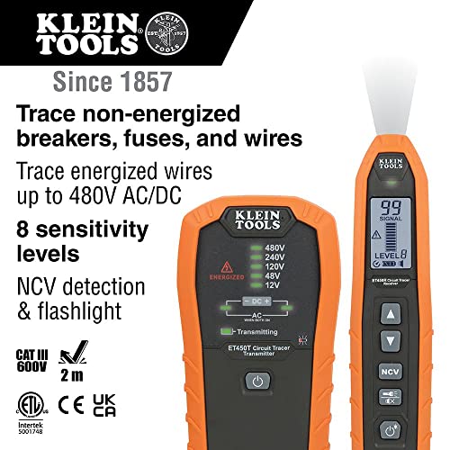 Klein Tools ET450 Advanced Circuit Breaker Finder and Wire Tracer Kit for Energized and Non-Energized Breakers, Fuses, and Wires