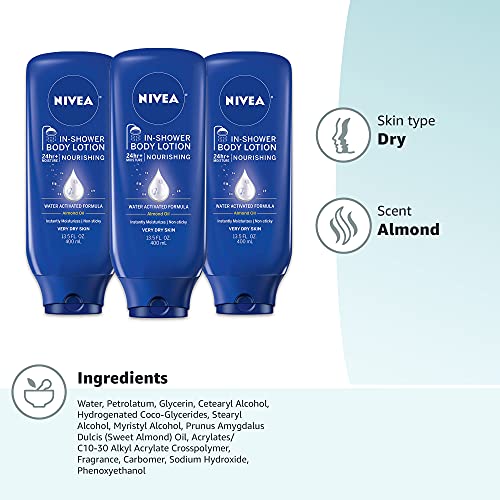 NIVEA Nourishing In Shower Lotion, Body Lotion for Dry Skin, 13.5 Fl Oz Bottle(Pack of 3)
