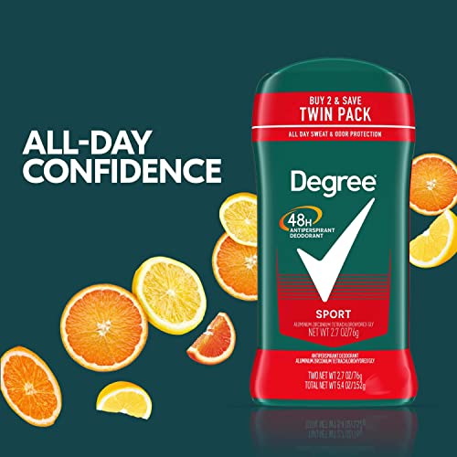 Degree Men Original Antiperspirant Deodorant for Men, Pack of 2, 48-Hour Sweat and Odor Protection, Sport 2.7 oz