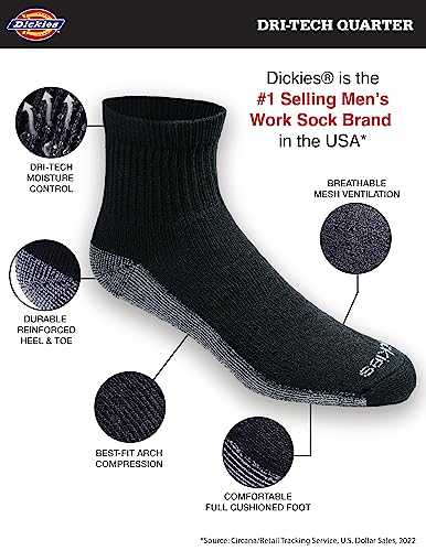 Dickies Men's Dri-tech Moisture Control Quarter Socks Multipack, White (6 Pairs), Shoe Size: 6-12