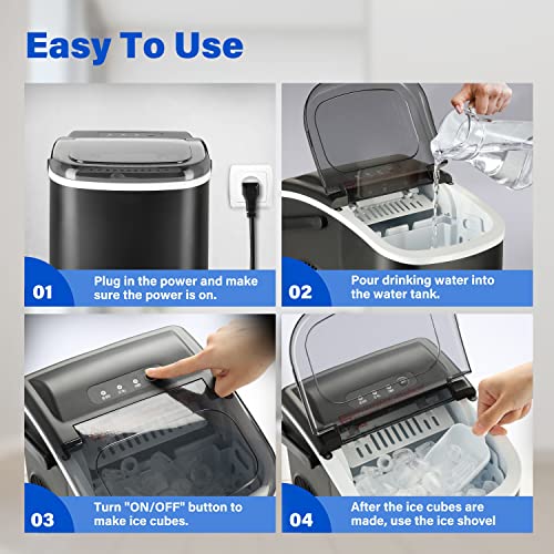 YSSOA Portable Ice Maker for Countertop, 9 Ice Cubes Ready in 6 Mins, 26lbs Ice/24Hrs, with Self-Cleaning Feature, Ice Spoon and Basket, for Home Kitchen Office Camper RV, Black