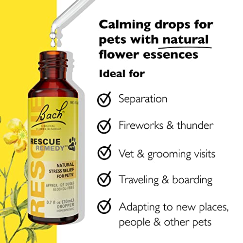 Bach RESCUE REMEDY PET Dropper 20mL, Natural Stress Relief, Calming for Dogs, Cats, & Other Pets, Homeopathic Flower Essence, Thunder, Fireworks & Travel, Separation, Sedative-Free