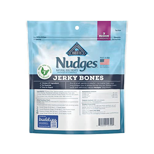 Blue Buffalo Nudges Jerky Bones Natural Dog Bones, Chicken, 12oz Bag