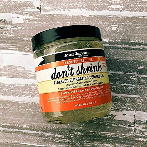 Aunt Jackies Flaxseed Recipes Dont Shrink Elongating Hair Curling Gel for Natural Curls, Coils and Waves, Helps Prevent Dryness and Flaking, 15 oz