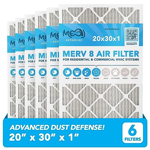 20x30x1 Air Filter (6-PACK) | MERV 8 | MOAJ Advanced Dust Defense | BASED IN USA | Quality Pleated Replacement Air Filters for AC & Furnace Applications | Actual Dimensions: 19.7" x 29.7" x 0.75" (in)