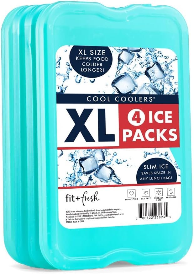 Cool Coolers by Fit + Fresh, Reusable & Long-Lasting XL Slim Ice Packs, Cold Packs for Lunch Boxes, ice Pack for Lunch Bags. Cooler Accessories for Camping, Beach, Lunch, and Work, 8PK, Multicolored