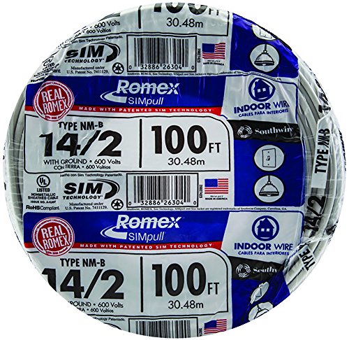 Southwire Romex Brand Simpull Solid Indoor 14/2 W/G NMB Cable 100ft Coil - SW 28827423,White