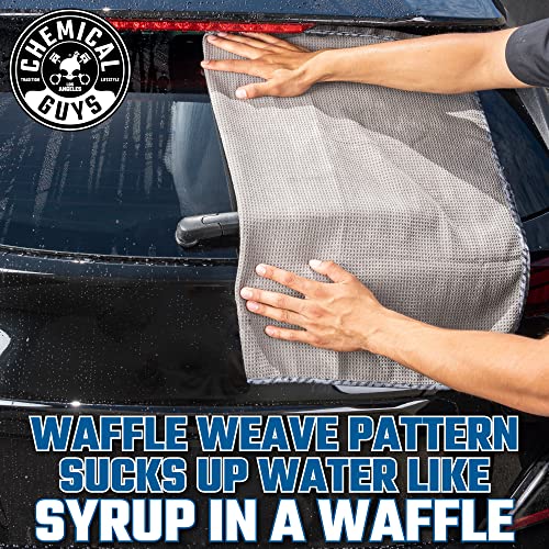 CHEMICAL GUYS MIC_781_01 Waffle Weave Gray Matter 70/30 Blend Microfiber Drying Towel with Silk Edging, 25 x 36