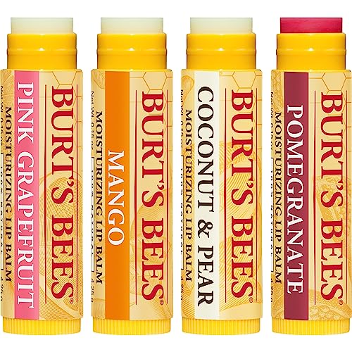 Burt's Bees Lip Balm, Moisturizing Lip Care, 100% Natural, Sweet Sorbet - Original Beeswax, Cucumber Mint, Coconut & Pear, Vanilla (4 Pack)