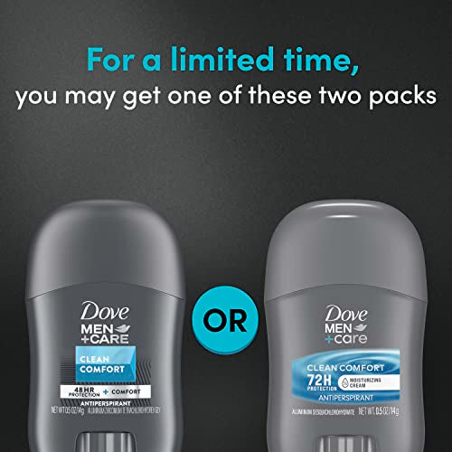 Dove Men+Care Antiperspirant Deodorant Stick Clean Comfort 72-Hour Sweat & Odor Protection Antiperspirant for Men With 1/4 Moisturizing Cream 0.5 oz (Packaging May Vary)