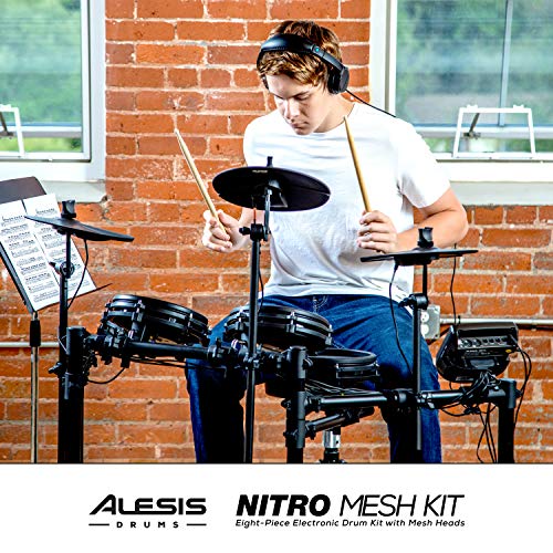Alesis Nitro Mesh Kit - Electronic Drum Set with Quiet Mesh Pads, USB MIDI, Kick Pedal and Rubber Kick Drum, 40 Kits, 385 Sounds, Drum Lessons
