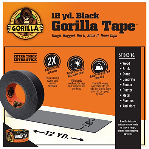 Gorilla Black Duct Tape, 1.88" x 12 yd, Black, (Pack of 2)