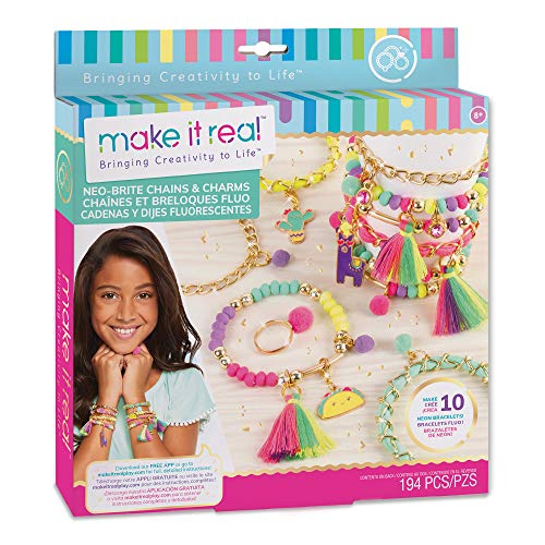 Make It Real Neo-Brite Chains & Charms Kit - Create 10 Unique Cord & Tassel Charm Bracelets, 195 Pieces, Includes Play Tray,DIY Playful Charm & Jewelry Kit, Tweens & Girls, Arts & Crafts, Ages 8+