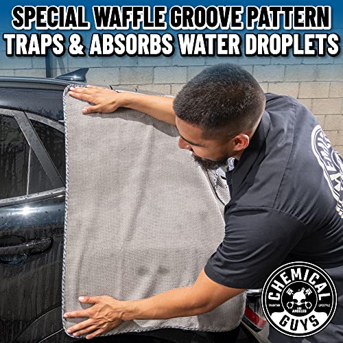CHEMICAL GUYS MIC_781_01 Waffle Weave Gray Matter 70/30 Blend Microfiber Drying Towel with Silk Edging, 25 x 36