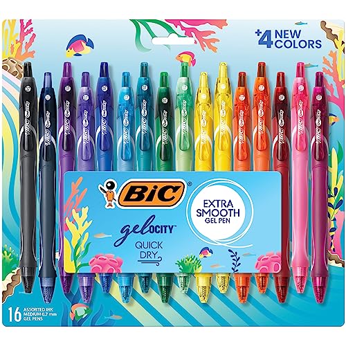 BIC Gel-ocity Quick Dry Ocean Themed Gel Pens, Medium Point (0.7mm), 16-Count Gel Pen Set, Colored Gel Pens for Note Taking and Journaling, Colors May Vary
