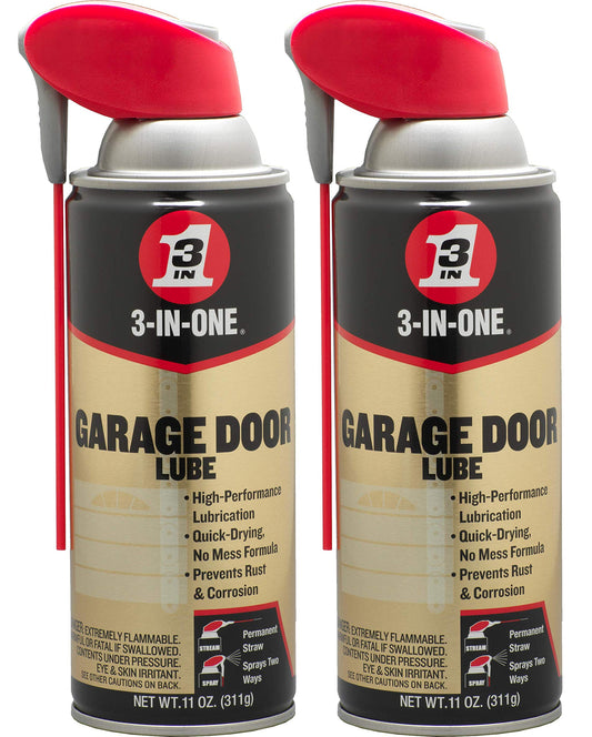 3-IN-ONE Professional Garage Door Lubricant with Smart Straw Sprays 2 Ways, 11 OZ Twin Pack, 100584, Clear